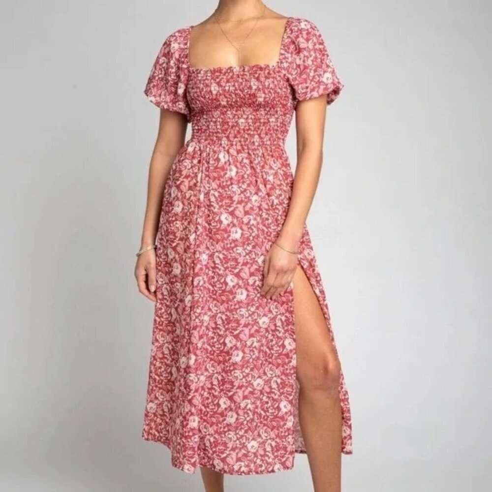 RESA Kaia Midi Dress in Red/White Floral Size Medium
